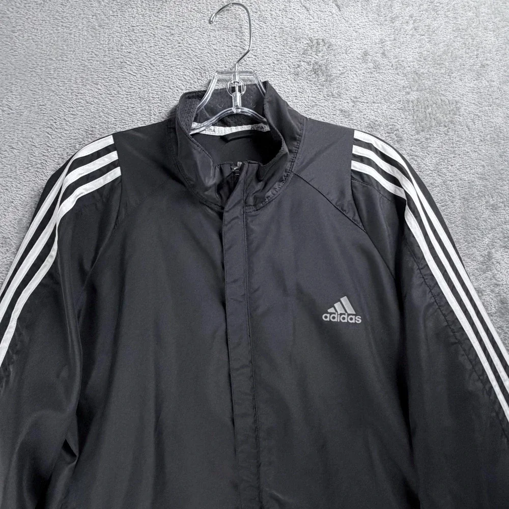 Adidas Response Windbreaker Jacket Mens Large Black Climaproof 3-Stripe Full Zip